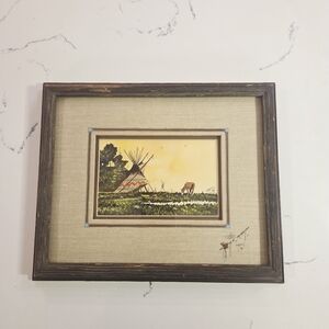 Vintage William Zivic Native American Tipi Horse Watercolor Painting Signed '86